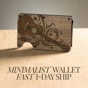 Cartera de madera hecha a mano, bolsillo frontal, regalo para amantes de la guitarra, regalo para el padre, regalo para el padrino de boda, tarjetero para amantes de la música, estuche delgado, regalo para guitarrista