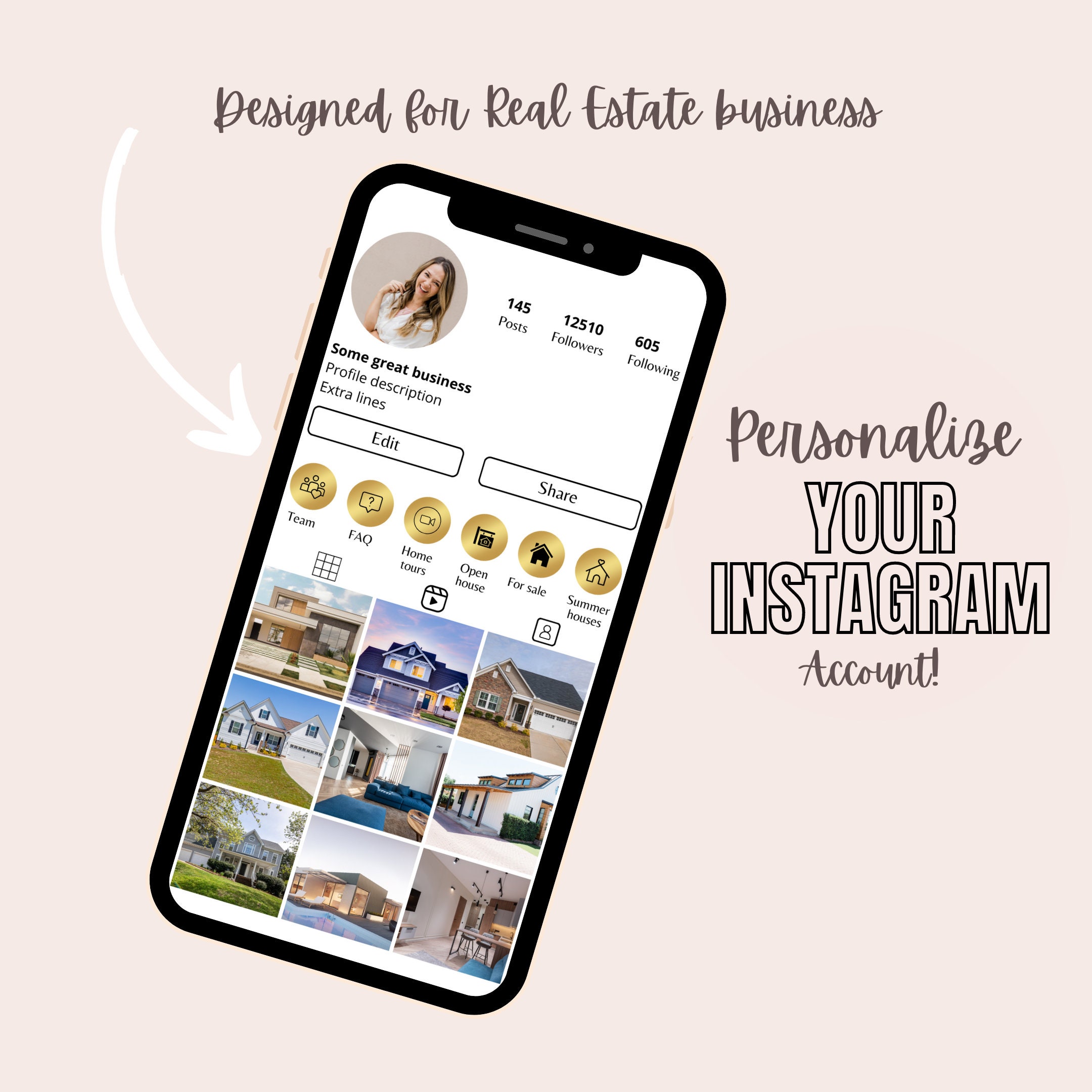 Luxury Real Estate Instagram Highlight Covers, Gold and Black Realtor ...