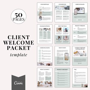 Client welcome packet template, New client service guide, coaching onboarding template, Canva template