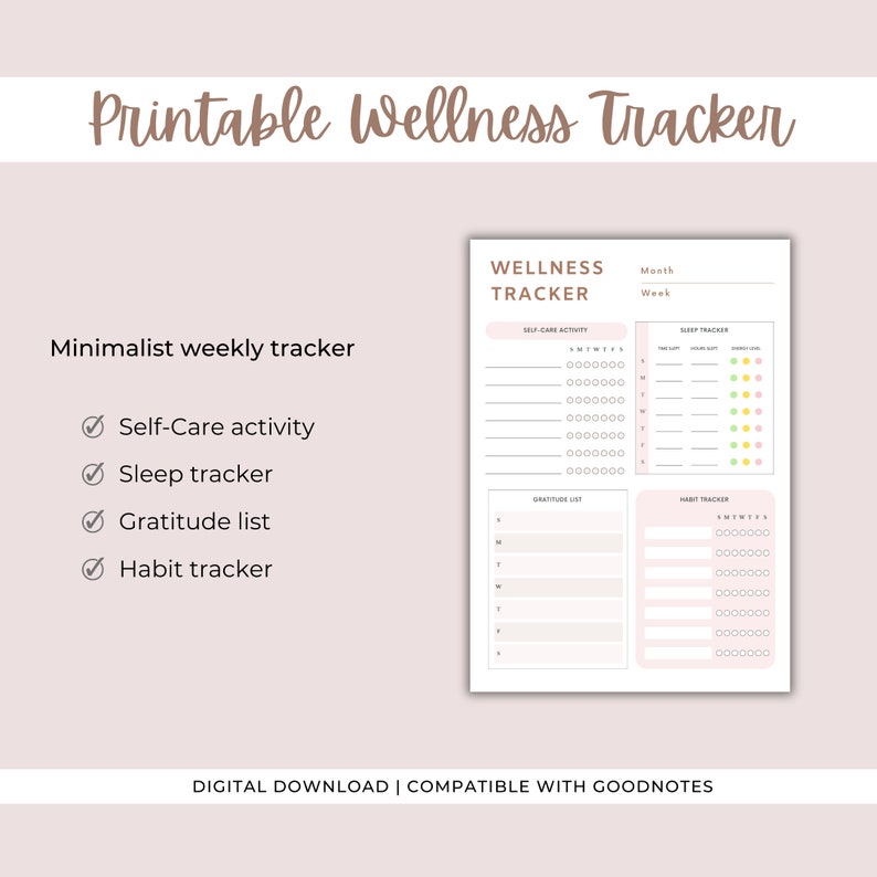 Wellness Tracker Template for Goodnotes, Printable Health Tracker, Self ...