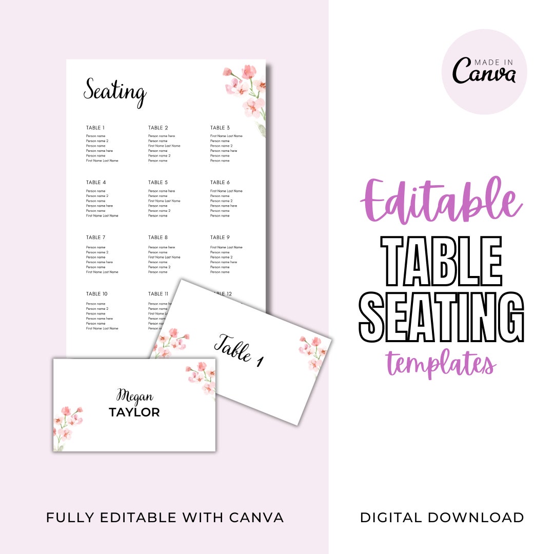 Modern Wedding Place Cards and Seating Chart Templates, Elegant Wedding