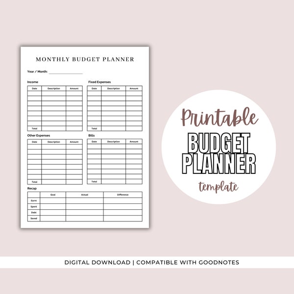 Printable budget planner template, monthly expense tracker template for GoodNotes, personal financial tracker