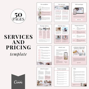Client welcome packet template, Services and pricing catalog, New client service guide, coaching onboarding template, Canva template