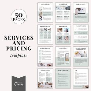 Client welcome packet template, Services and pricing catalog, New client service guide, coaching onboarding template, Canva template