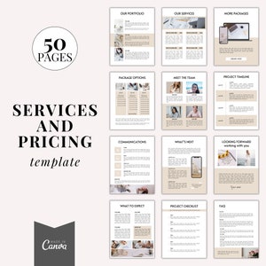 Client welcome packet template, Services and pricing catalog, New client service guide, coaching onboarding template, Canva template