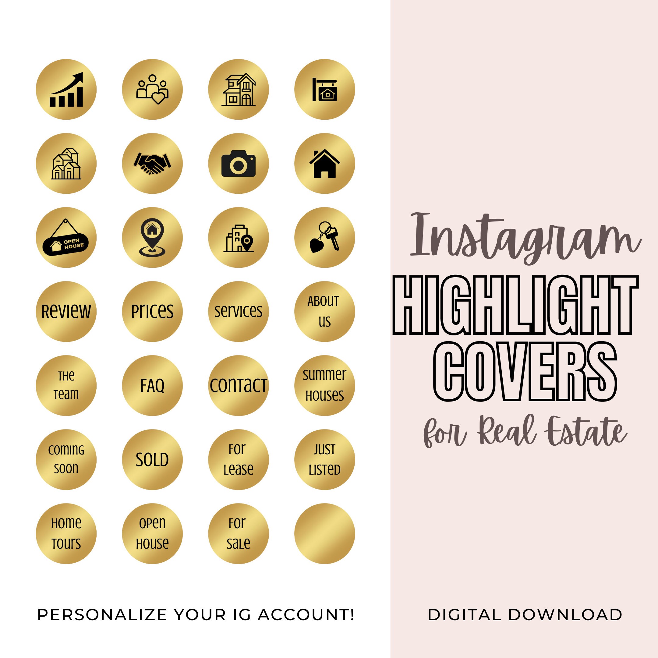Luxury Real Estate Instagram Highlight Covers, Gold and Black Realtor ...