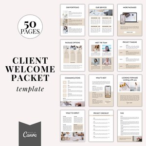 Client welcome packet template, New client service guide, coaching onboarding template, Canva template