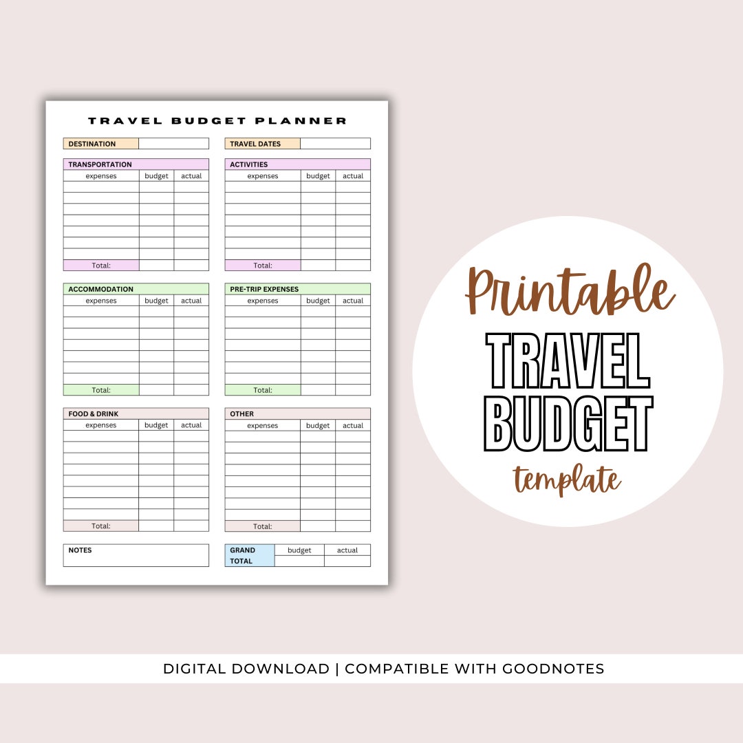 Simple Printable Travel Budget Planner Template, Vacation Budget ...