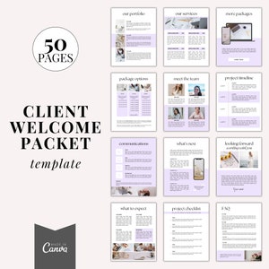 Client welcome packet template, New client service guide, coaching onboarding template, Canva template