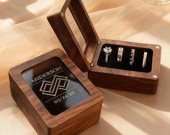 Custom Wedding Ring Box, Triple Flip Wooden Ring Box, 4 slot Ring Box, Engagement Ring Box, Ring Bearer Ring Box, Heirloom Ring Holder