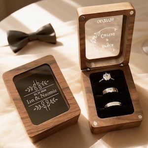 Personalized 3 Slots Wedding Ring Box, 4 slots Wedding Ring Box, Engagement Ring Box, Ring Bearer Ring Box, Heirloom Ring Box Holder,