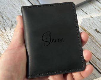 Regalo del Día del Padre, Billetera Minimalista Grabada, Billetera Personalizada, Billetera Personalizada para Hombre, Billetera Personalizada para Hombre, Billetera de Cuero
