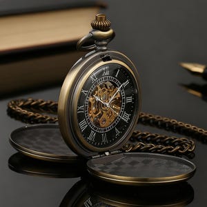 Custom Engraved Mechanical Pocket Watch - Personalized Engraved Gift for Men, Fathers, Bridal Party | Classic Steampunk Heirloom Timepiece