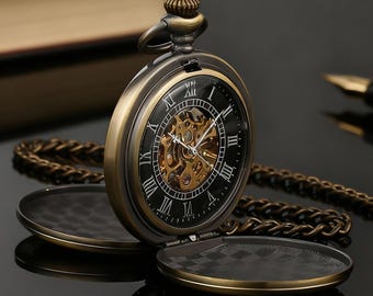 Mechanische Taschenuhr mit Gravur - Personalisiertes Geschenk mit Gravur für Männer, Väter, Brautparty | Klassische Steampunk Erbstück Uhr