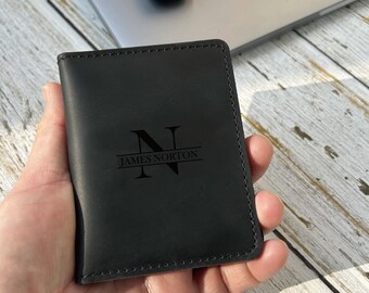Regalo del Día del Padre, Billetera Minimalista Grabada, Billetera Personalizada, Billetera Personalizada para Hombre, Billetera Personalizada para Hombre, Billetera de Cuero