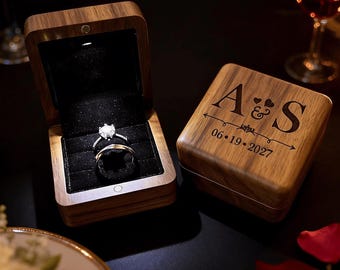 Personalized LED Wedding Ring Box with Light, Custom LED Light Engagement Ring Box for Proposal, Proposal Ring Box, Lighted Wedding Ring Box