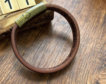 Personalized Message Real Leather Bracelet, Hidden Message Bracelet,Personalized Bracelet, Gift for Her, Fathers&#39; Day Gift