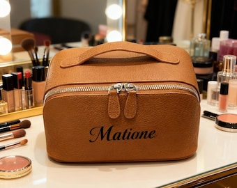 Custom Geniune Leather Toiletry Bag, Personalized Gift for Wife, Gift for Mom, Cosmetic Bag, Monogrammed Makeup Case, Train case