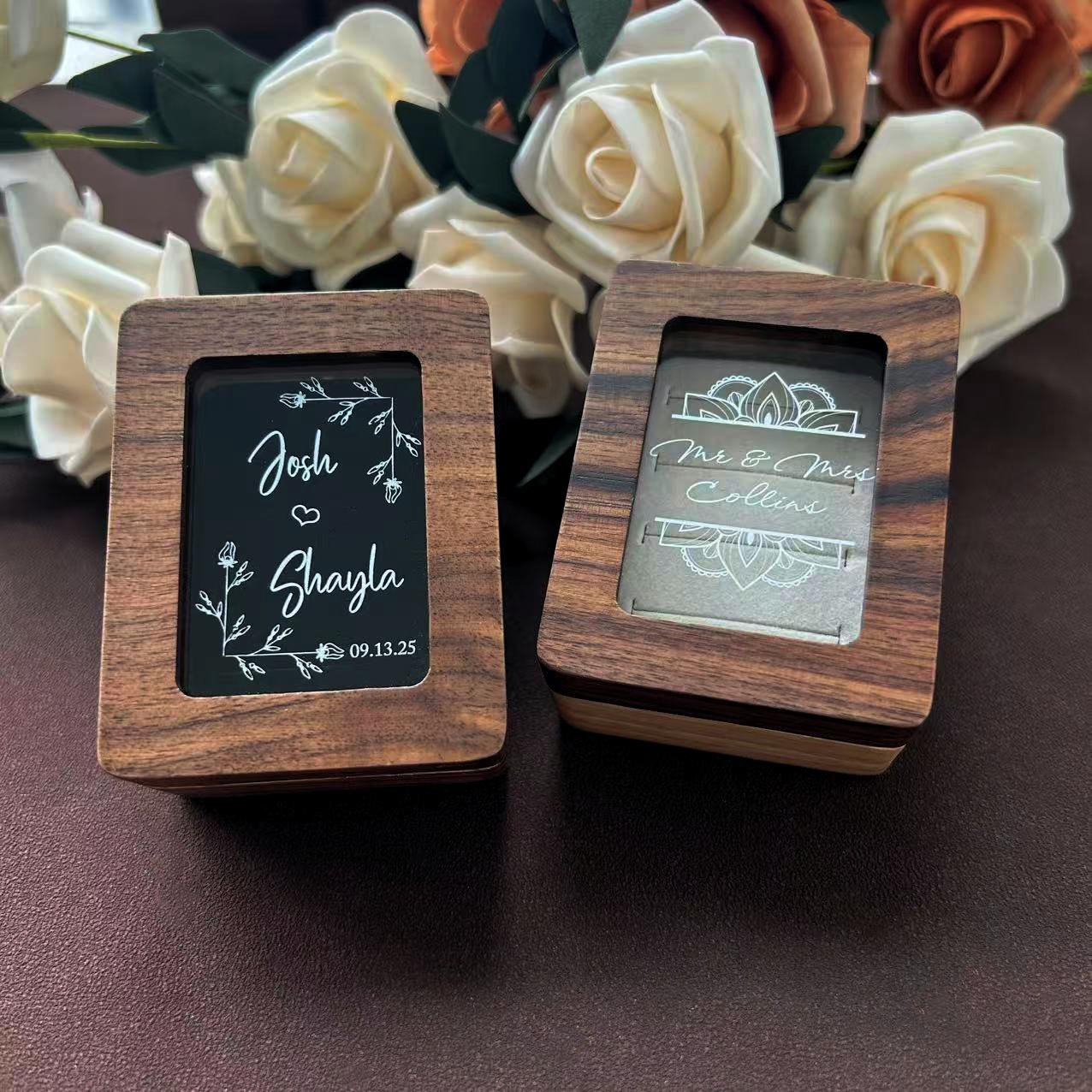 Triple Flip Wooden Ring Box, Custom Wedding Ring Box, Engagement Ring Box, Ring Bearer Ring Box, Heirloom Ring Box Holder, 4 slot Ring Box