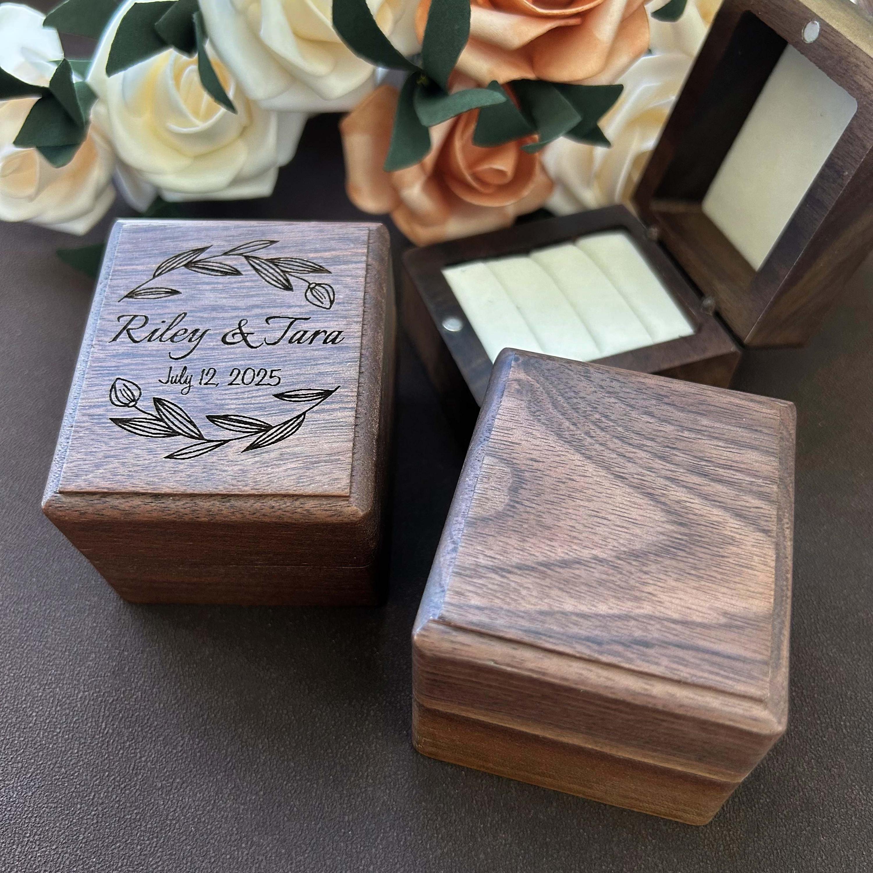 Discover Custom Wedding Ring Box, Flip Wooden Ring Box, Engagement Ring Box, Ring Bearer Ring Box