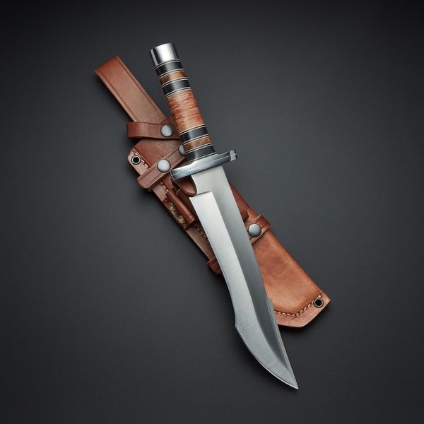 D2 Cuchillo bowie de caza de acero, hoja de acero personalizada, cuchillo táctico de combate de supervivencia hecho a mano, regalo para él, regalo de aniversario