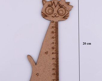 Houten liniaal, kinderen, dierenfiguurliniaal, liniaal, kattenfiguurliniaal, school, leraar, milieuvriendelijk (3 stuks)