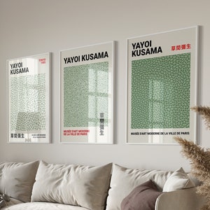 Yayoi Kusama Print Set of 3, Sage Green Gallery Wall Set, Yayoi Kusama Exhibition Poster, Printable Wall Art, Digital Download