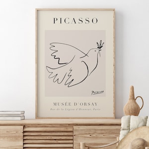 Picasso Dove, Pablo Picasso Line Art, Vintage Exhibition Poster, Minimalist Single Line Art, Printable Wall Art