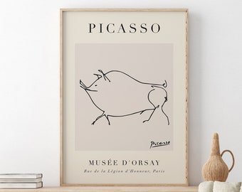 Picasso Wall Art, Animal Line Art, Picasso Exhibition Poster, Vintage Line Art Drawing, Digital Download