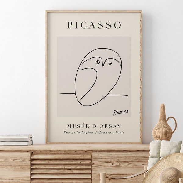Picasso, Owl Line Art, Picasso Line Art Print, Pablo Picasso Poster della mostra, Animal Wall Art, Stampa vintage