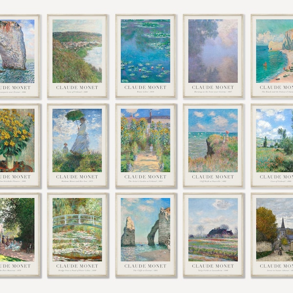 Monet Set of 15 Prints, Gallery Wall Set, Monet Exhibition Poster, Printable Wall Art, Vintage Print