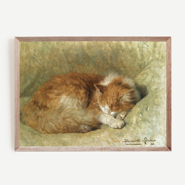 Vintage Cat Painting, Farmhouse Wall Art, Antique Oil Painting, Animal Art Painting, Country Decor, Vintage Art Print