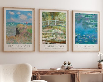 Monet Set of 3 Prints, Gallery Wall Set, Claude Monet, Printable Wall Art, Monet Exhibition Poster, Vintage Print