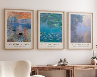 Monet Print, Set of 3 Prints, Gallery Wall Set, Monet Exhibition Poster, Printable Wall Art, Digital Download, Vintage Print