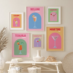 Set of 6 Retro Cocktail Print, Gallery Wall Set, Bar Car Print Set, Printable Poster Set, Tequila Sunrise, Dry Martini
