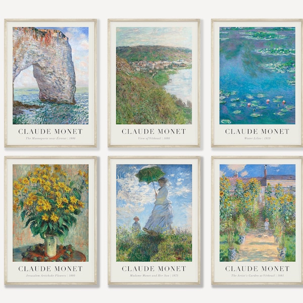 Claude Monet Print Set of 6, Gallery Wall Art, Eclectic Home Decor, Monet Poster, Beach House Decor