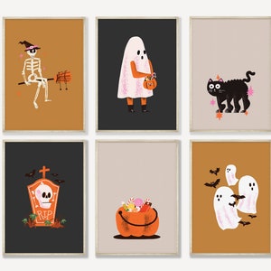Halloween Print Set of 6, Halloween Gallery Wall Set, Skeleton Print, Pumpkin Poster, Halloween Decor, Halloween Printable