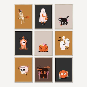 Halloween Set of 9 Print, Halloween Gallery Wall Set, Spooky Poster, Halloween Decor, Skeleton Print, Halloween Printable