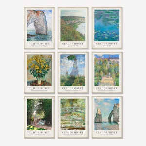 Claude Monet Print Set of 9, Monet Exhibition Poster, Eclectic Wall Art, Beach House Decor, Vintage Print