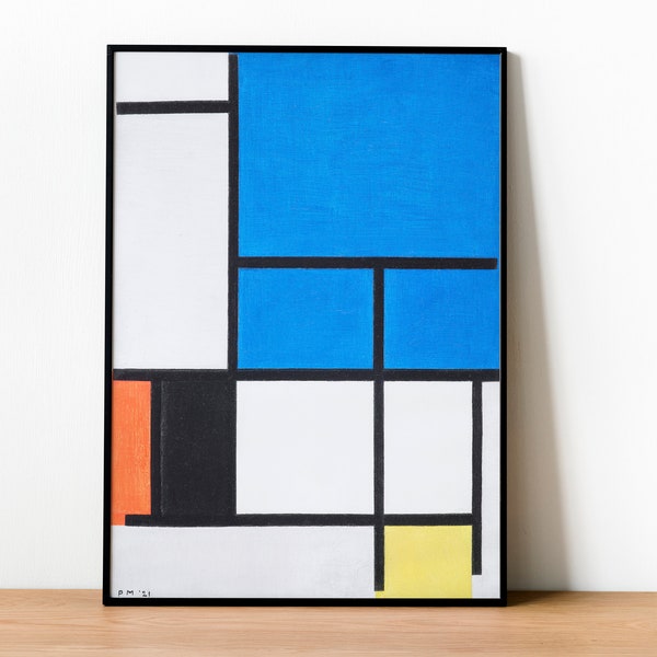 Piet Mondrian Print, Composition with Blue, Piet Mondrian Poster, Geometric Wall Art Print, Minimalist Art, Abstract Wall Art
