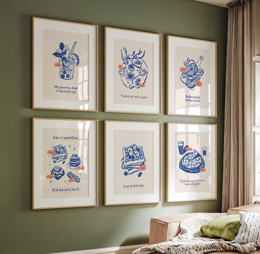 Kitchen Art Print Set, Food Poster Set of 6, Dining Room Decor, Kitchen ...