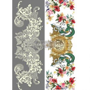 May include: A decorative transfer sheet with two designs. The left side features a white lace design with an anchor and floral elements on a gray background. The right side features a mermaid with an anchor, floral elements, and a gold crest with the text "Adventure Awaits" on a white background.