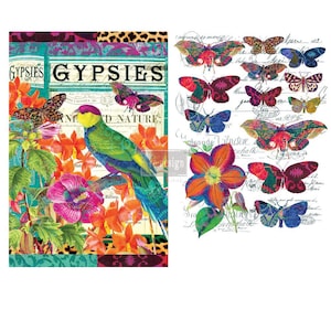 Redesign With Prima/ Boho Bird Butterfly Redesign Decor Transfers 22&quot;x30&quot;