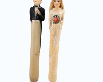 Bride & Groom Wedding Candles VTG 1950s Original Box Colonial Candle Co Cape Cod