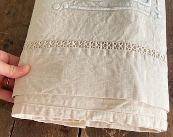 Sábana con monograma de lino antiguo francés, década de 1920-1930