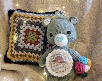 Crochet Bear: Taylor Swift Folklore Inspired Plush Toy with Flowers, Handmade Unique Cute Crochet Gift for Swifties, Cottagecore Decor