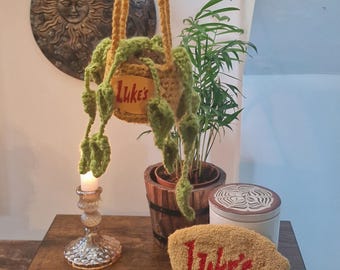 Luke's Diner Crochet Plant Hanger: Gilmore Girls Inspired Decor, Stars Hollow Coffee Lover Gift