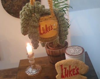 Luke's Diner Crochet Plant Hanger: Gilmore Girls Inspired Decor, Stars Hollow Gift