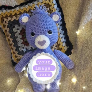 Large Custom Crochet Teddy Bear with Personalized Belly Patch | Handmade Care Bear Inspired Plush | Custom Colours & Designs | Perfect Gift