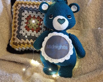 Taylor Swift Inspired Crochet Bear - Midnights Era Plushie, Cottagecore Decor, Bookshelf Gift for Swifties, Handmade Unique Cute Bear